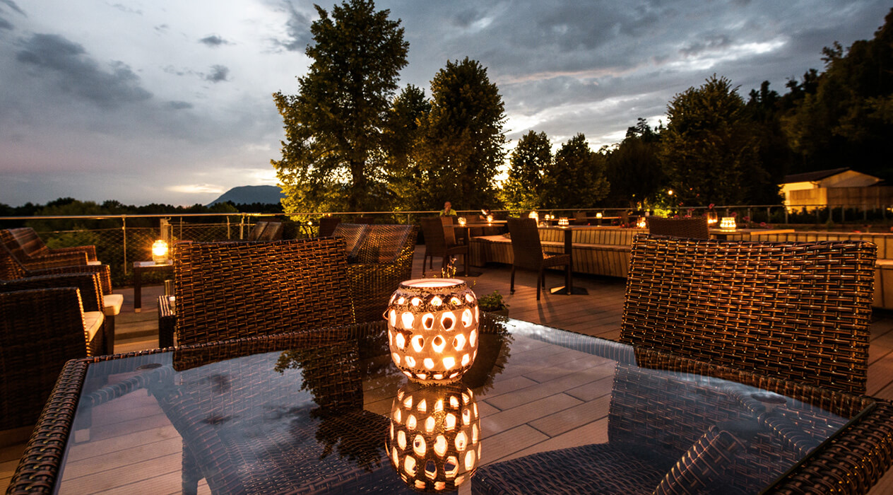 JADE Hotel terrace at dusk